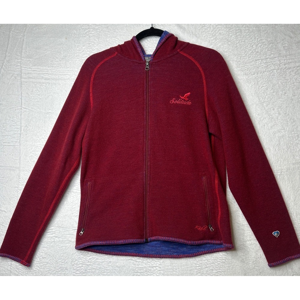 Kuhl Chianti Fleece Hoodie Womens Large Burgundy Red Wool Blend Full Zip Jacket